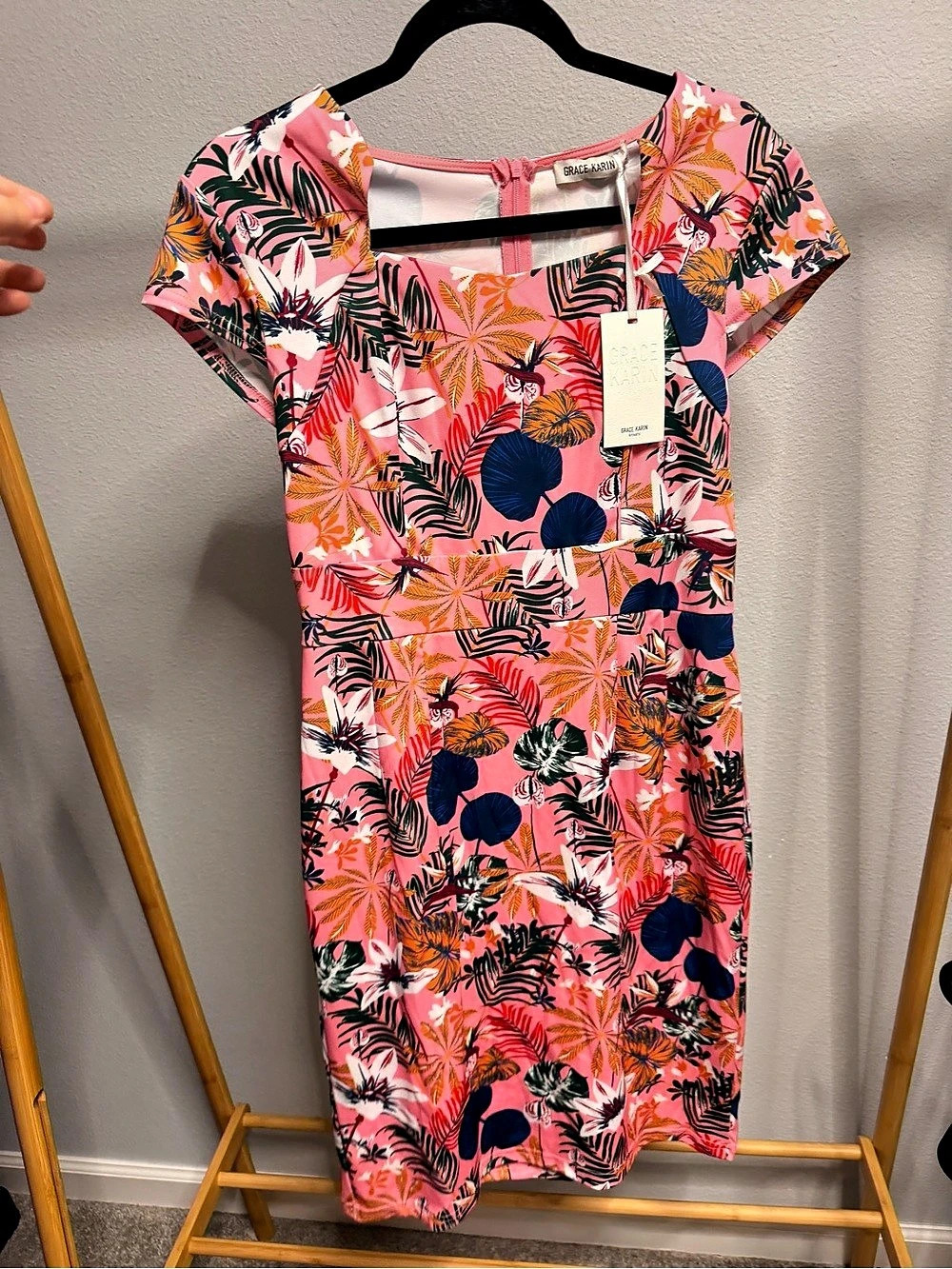 Grace Karin Floral Midi Dress in Pink NWT